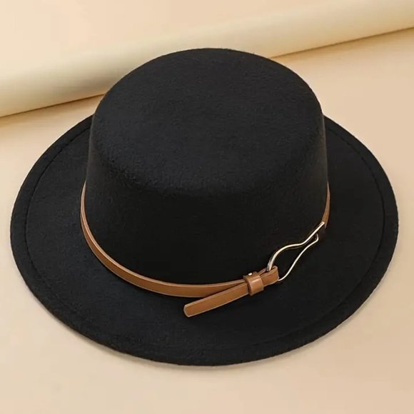 Accessories - Womens Vintage Black Felt Fedora Buckle Decor Vintage  - NEW